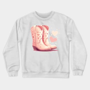 Blush Pink Cowgirl Boots With Hearts Crewneck Sweatshirt